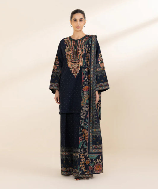 3 Piece - Embroidered Khaddar Suit