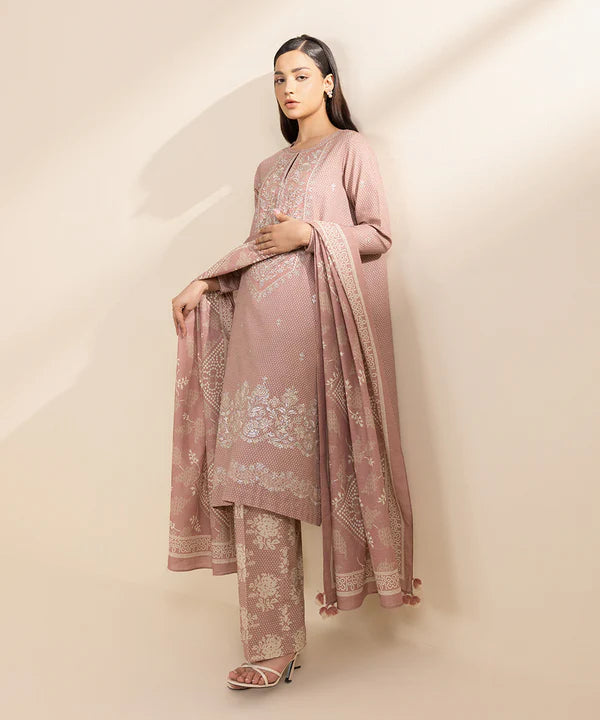 3 Piece - Embroidered Khaddar Suit